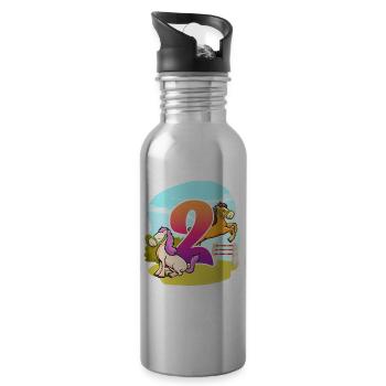 2nd Birthday Riding Horse-themed Two Party - Water bottle with straw - silver - Right