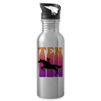 Girl riding, I am 10 years old, children 10. - Water bottle with straw - silver - Right