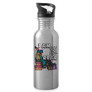Je suis 5 Roars | Chemise d’anniversaire de dinosaure - Gourde avec paille intégrée - argent clair - Droite