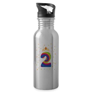 2nd Birthday Krone | Tie Dye Themed Birthday | - Water bottle with straw - silver - Right