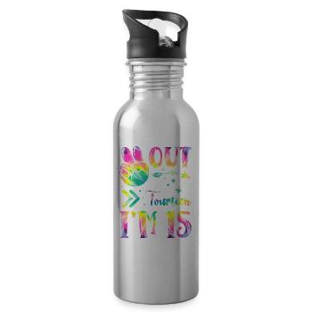 Peace Out Fourteen I'm 15 | Tie Dye Themed - Water bottle with straw - silver - Right