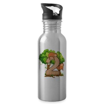2nd birthday | Sloth birthday | Sloth - Water bottle with straw - silver - Right