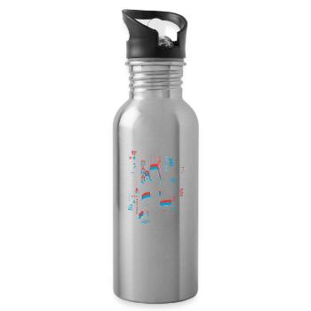 Vaporwave Synthwave Skyline HIIT - Water bottle with straw - silver - Right