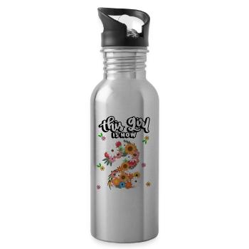 This girl is now 2 colorful flowers 2. - Water bottle with straw - silver - Right