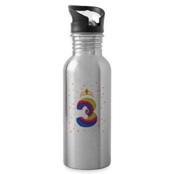 3rd birthday Krone | Tie Dye Themed Birthday | - Water bottle with straw - silver - Right