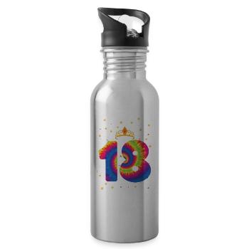 18th birthday Krone | Tie Dye Themed Birthday - Water bottle with straw - silver - Right