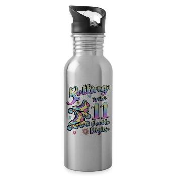 Rolling Into 11 Double Digits Floral Skaters 11. - Trinkflasche mit integriertem Trinkhalm - Lightsilver - Rechts