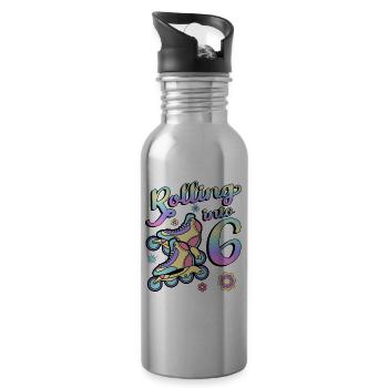 Rolling Into 6 Roller Skaters Skates 6. Jahr - Trinkflasche mit integriertem Trinkhalm - Lightsilver - Rechts