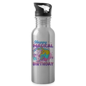 Happy 7th Birthday Unicorn - Water bottle with straw - silver - Right
