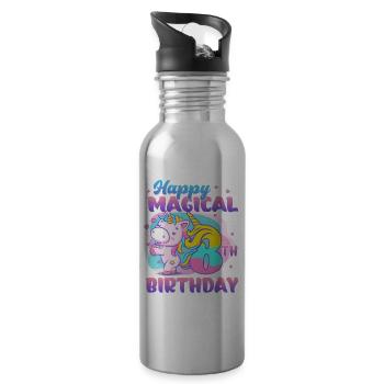Happy 8th Birthday Unicorn Pony - Water bottle with straw - silver - Right