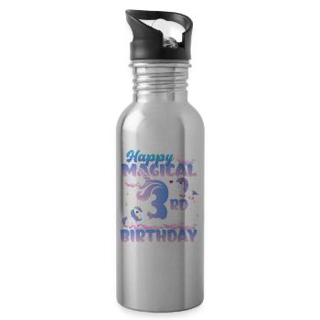 Joyeux 3ème anniversaire magique Licorne Poney - Gourde avec paille intégrée - argent clair - Droite