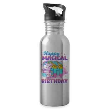 Happy 11th Birthday Unicorn Pony - Water bottle with straw - silver - Right