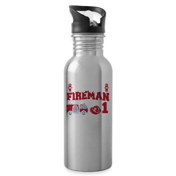This little firefighter is now 1, - Water bottle with straw - silver - Right