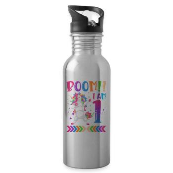 Boom!! I Am 1, Colorful Funny Unicorn 1. - Water bottle with straw - silver - Right