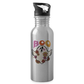 Boo Spooky Floral Flower-lover Ghost Halloween - Water bottle with straw - silver - Right