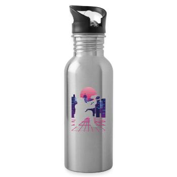 Vaporwave Synthwave Skyline Paintball - Trinkflasche mit integriertem Trinkhalm - Lightsilver - Rechts