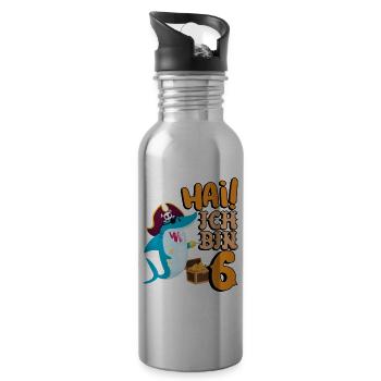 Hai! Ich Bin 6 Einäugiger Piraten Hai 6. - Trinkflasche mit integriertem Trinkhalm - Lightsilver - Rechts