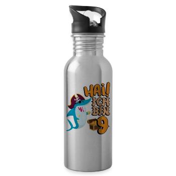 Hai! Ich Bin 9 Einäugiger Piraten Hai 9. - Trinkflasche mit integriertem Trinkhalm - Lightsilver - Rechts
