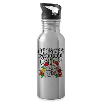 Noël est mieux avec des chats heureux - Gourde avec paille intégrée - argent clair - Droite