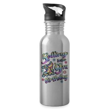 Rolling Into 9th Geburtstag Roller Skater Inline - Trinkflasche mit integriertem Trinkhalm - Lightsilver - Rechts