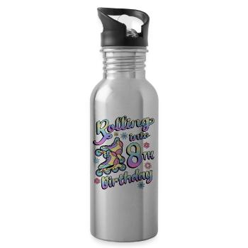Rouler dans le 8e anniversaire Roller Skater Inline - Gourde avec paille intégrée - argent clair - Droite