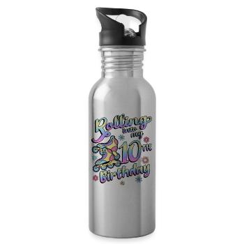 Rolling Into My 10th Birthday Roller Skater - Water bottle with straw - silver - Right