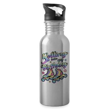 Rolling Into My Birthday Roller Skater Inline - Trinkflasche mit integriertem Trinkhalm - Lightsilver - Rechts