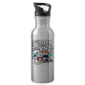 Winter is better with cats autumn season - Water bottle with straw - silver - Right