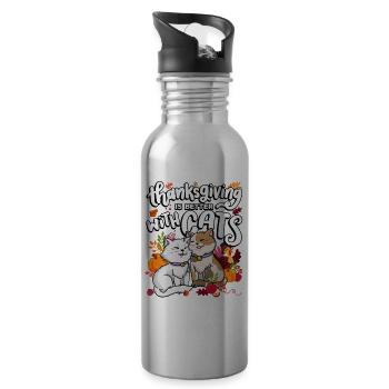 Thanksgiving Is Better With Cats Thanksgiving - Water bottle with straw - silver - Right
