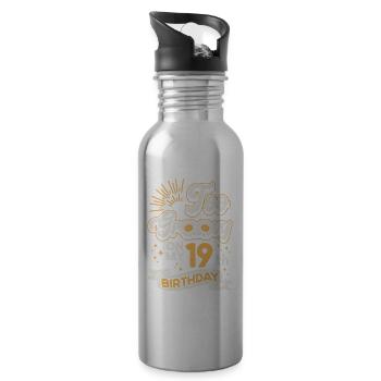 Too Groovy On My 19th Birthday Nineteen years old - Water bottle with straw - silver - Right