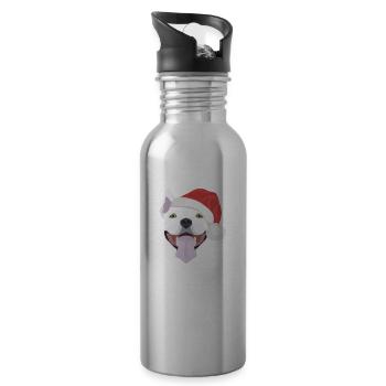 Bullterrier Frohe Weihnachten - Trinkflasche mit integriertem Trinkhalm - Lightsilver - Rechts
