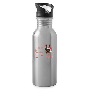 Dobermann Frohe Weihnachten - Trinkflasche mit integriertem Trinkhalm - Lightsilver - Rechts