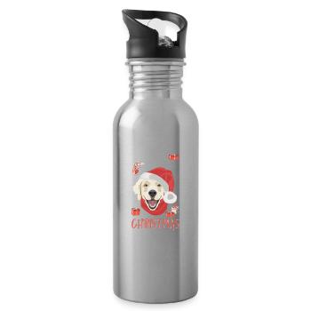 Golden Retriever Merry Christmas - Water bottle with straw - silver - Right