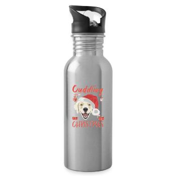 Golden Retriever Merry Christmas - Water bottle with straw - silver - Right