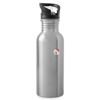 Golden Retriever Merry Christmas - Water bottle with straw - silver - Right