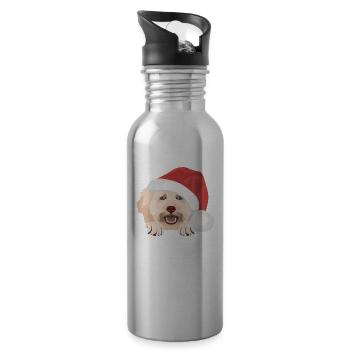 Pudel Frohe Weihnachten - Trinkflasche mit integriertem Trinkhalm - Lightsilver - Rechts