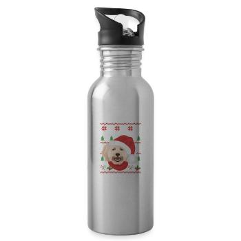 Pudel Frohe Weihnachten - Trinkflasche mit integriertem Trinkhalm - Lightsilver - Rechts