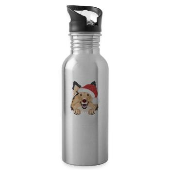 Shetland Sheepdog Frohe Weihnachten - Trinkflasche mit integriertem Trinkhalm - Lightsilver - Rechts