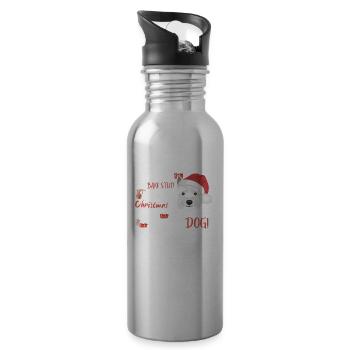 West Highland Terrier Merry Christmas - Water bottle with straw - silver - Right