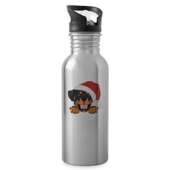 Rottweiler Frohe Weihnachten - Trinkflasche mit integriertem Trinkhalm - Lightsilver - Rechts