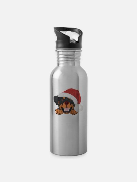 Rottweiler Merry Christmas - Water bottle with straw - silver