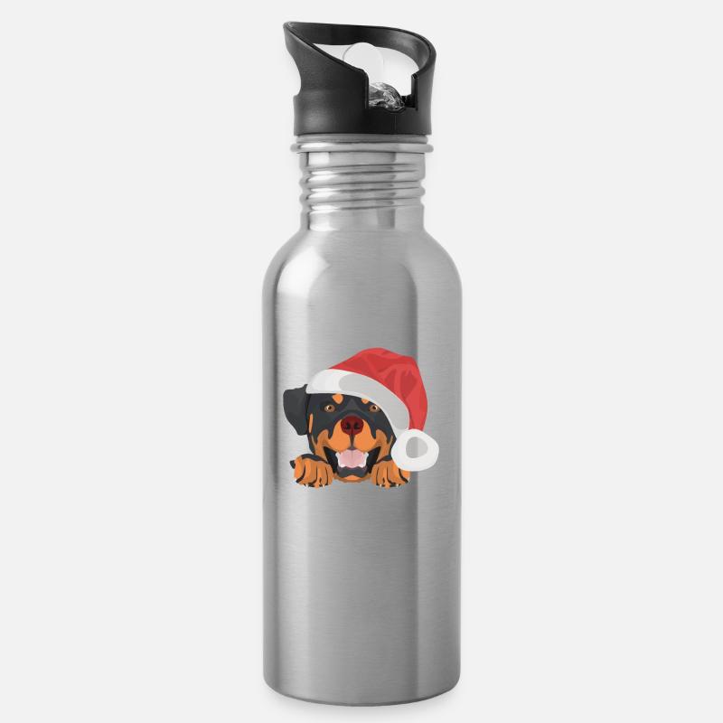 Rottweiler Merry Christmas - Water bottle with straw - silver
