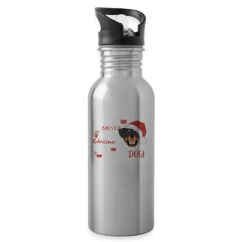 Rottweiler Frohe Weihnachten - Trinkflasche mit integriertem Trinkhalm - Lightsilver - Rechts
