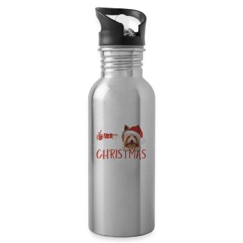 Yorkshire Terrier Merry Christmas - Water bottle with straw - silver - Right