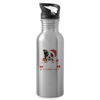 Border Collie Christmas Market - Water bottle with straw - silver - Right