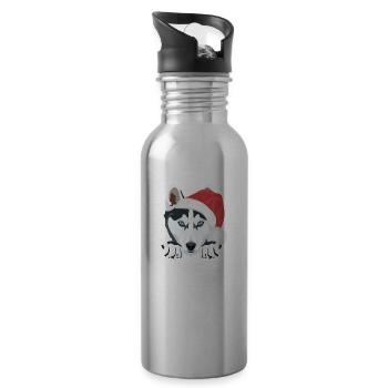 Husky Frohe Weihnachten - Trinkflasche mit integriertem Trinkhalm - Lightsilver - Rechts