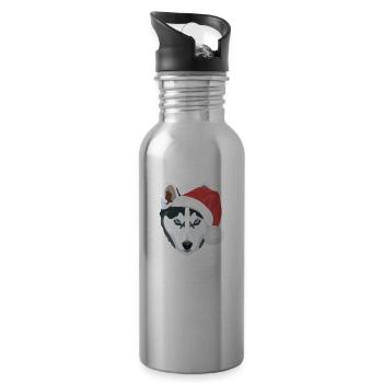 Husky Frohe Weihnachten - Trinkflasche mit integriertem Trinkhalm - Lightsilver - Rechts