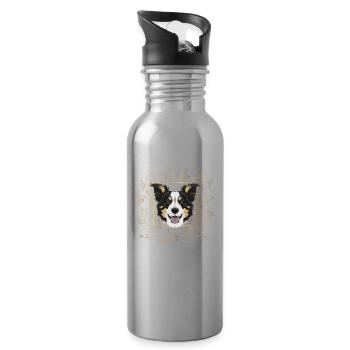 Golden Dog Border Collie - Water bottle with straw - silver - Right