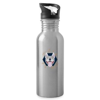 Golden Dog Bull Terrier - Water bottle with straw - silver - Right