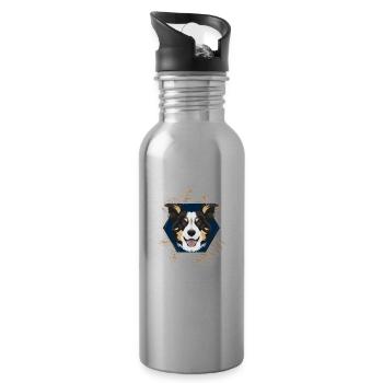 Golden Dog Border Collie - Water bottle with straw - silver - Right